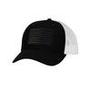 American Flag Blackout PVC Patch Structured Trucker Hat - BLACK/WHITE