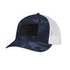 American Flag Blackout PVC Patch Structured Trucker Hat - NAVY CAMO/WHITE