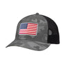 American Flag PVC Patch Structured Trucker Hat - GREY CAMO/BLACK