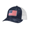 American Flag PVC Patch Structured Trucker Hat - NAVY CAMO/WHITE