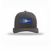 SR-71 Aircraft Flag Royal & Silver Patch Structured Trucker - CHARCOAL/WHITE