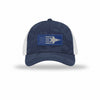 F-35 Aircraft Flag Royal & Silver Patch Camo Structured Trucker - NAVY CAMO/WHITE