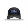 F-16 Aircraft Flag Royal & Silver Patch Soft Mesh Trucker - BLACK/WHITE