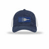 SR-71 Aircraft Flag Royal & Silver Patch Camo Structured Trucker - NAVY CAMO/WHITE