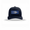 F-16 Aircraft Flag Royal & Silver Patch Structured Trucker - NAVY/WHITE