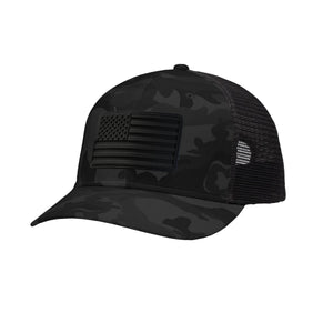 American Flag Blackout PVC Patch Structured Trucker Hat