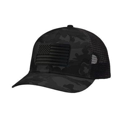American Flag Blackout PVC Patch Structured Trucker Hat