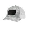 American Flag Blackout PVC Patch Structured Trucker Hat - WHITE CAMO/WHITE