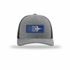 F-18 Aircraft Flag Royal & Silver Patch Structured Trucker - HEATHER GREY/BLACK