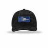 SR-71 Aircraft Flag Royal & Silver Patch Camo Structured Trucker - BLACK CAMO/BLACK
