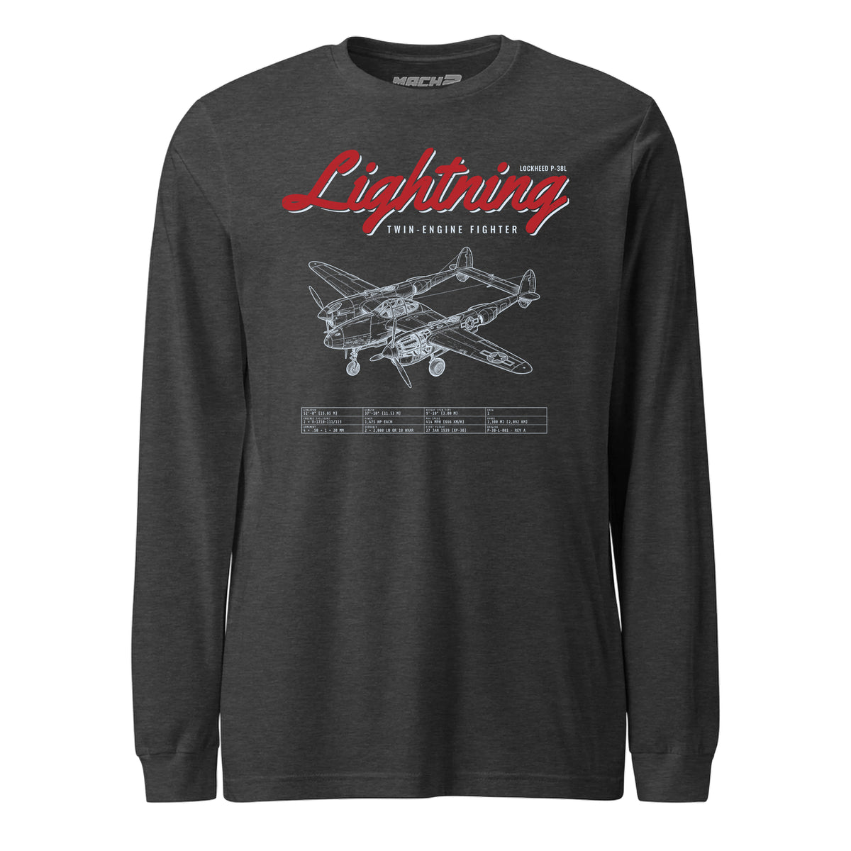 P-38l Lightning Blueprint — Charcoal Heather