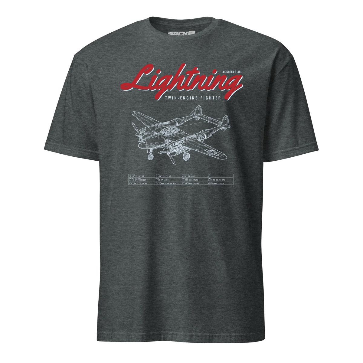 P-38l Lightning Blueprint — Charcoal Heather