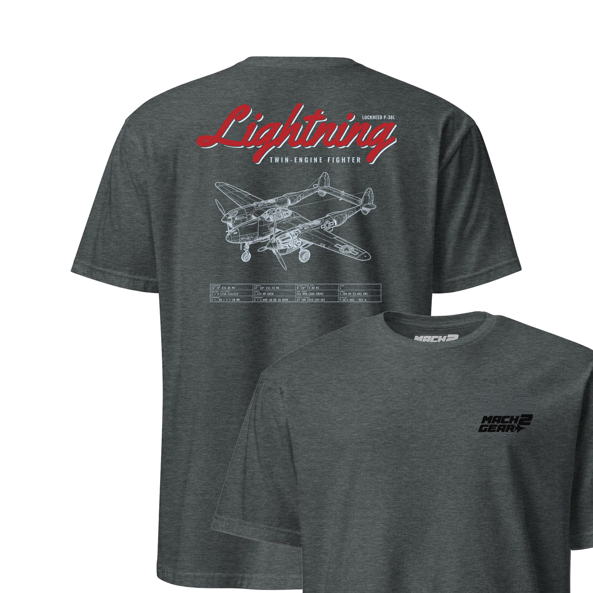 P-38l Lightning Blueprint — Charcoal Heather