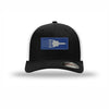 SR-71 Aircraft Flag Flexfit Royal & Silver Patch Structured Trucker - BLACK/WHITE