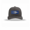 F-16 Aircraft Flag Royal & Silver Patch Structured Trucker - CHARCOAL/WHITE
