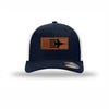 F-18 Aircraft Flag Flexfit Leather Patch Structured Trucker - NAVY/WHITE