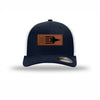 F-35 Aircraft Flag Flexfit Leather Patch Structured Trucker - NAVY/WHITE