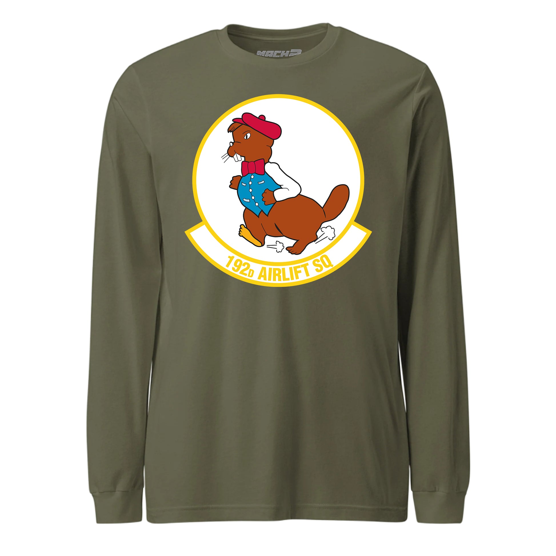 Mach2 Squadron Upload | 192ND AIRLIFT SQUADRON | Long Sleeve | OD Green | MACH-LONG-SLEEVE-FRONT-OD.jpg
