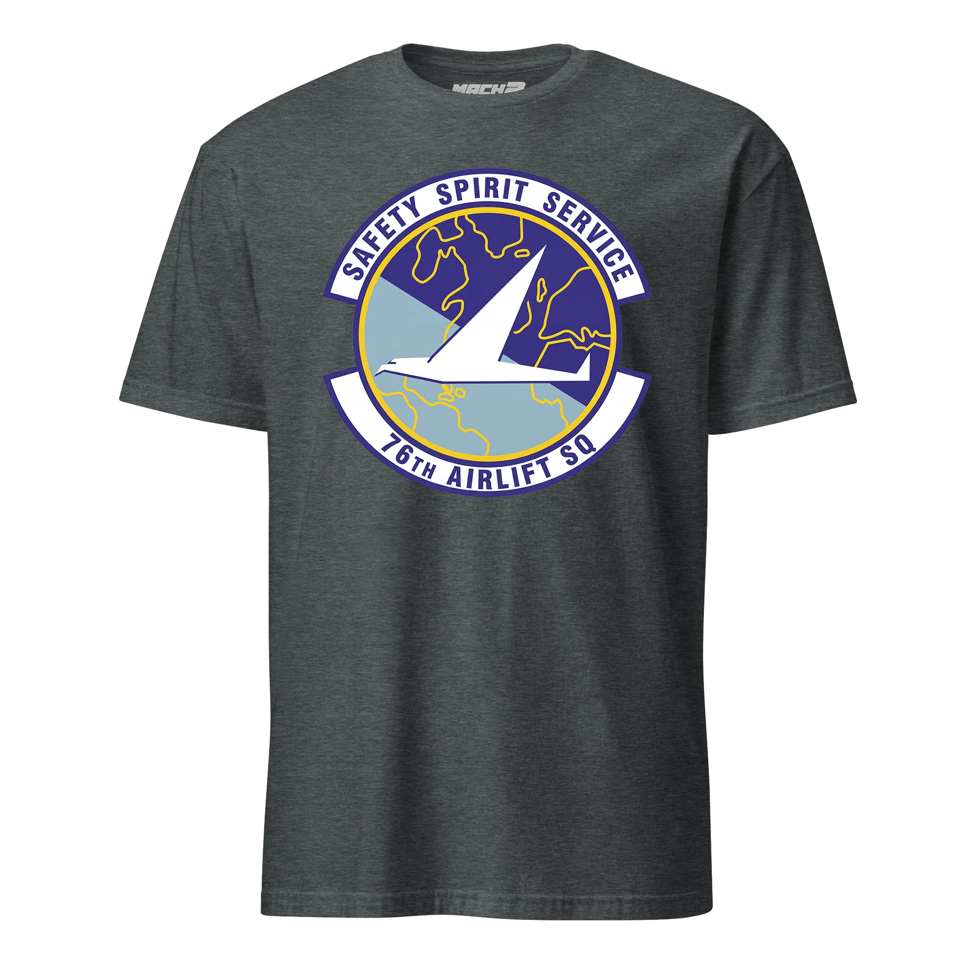 Mach2 Squadron Upload | 76TH AIRLIFT SQUADRON | T-Shirt | Charcoal Heather | MACH-SHORT-SLEEVE-FRONT-CHARCOAL.jpg