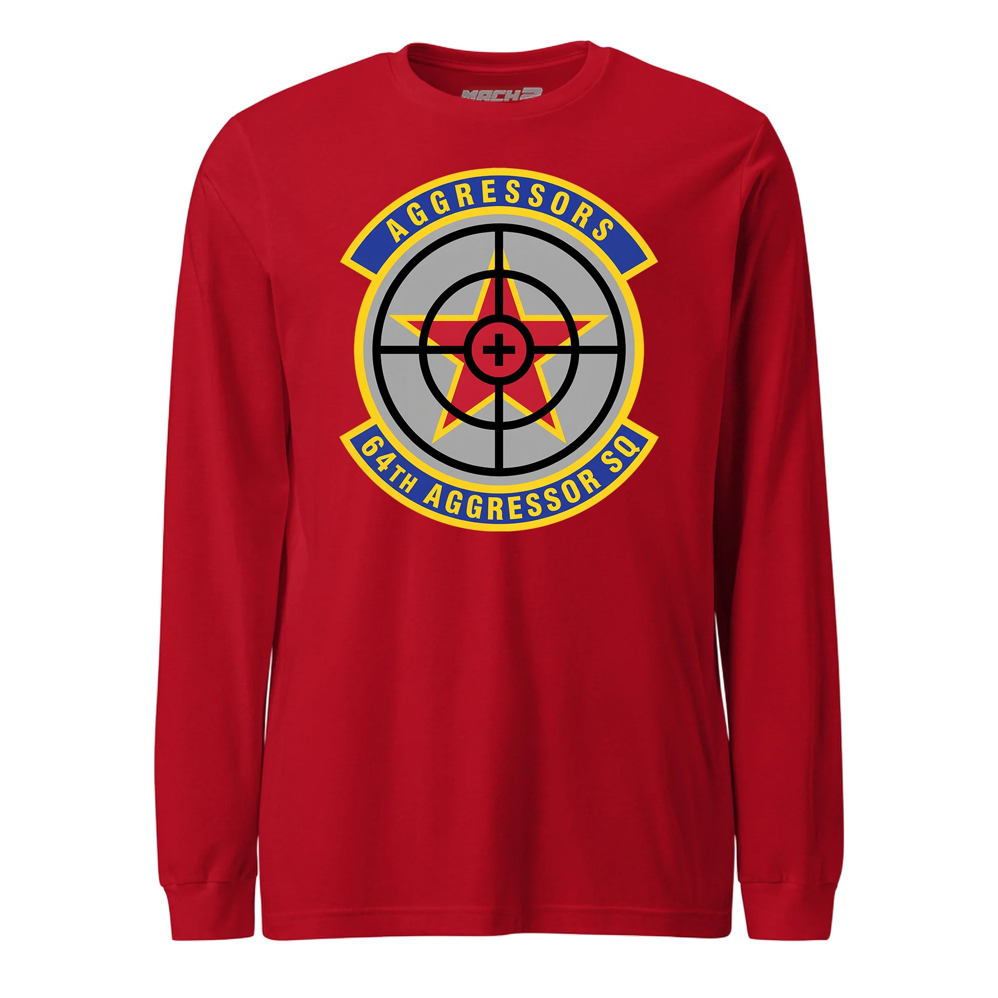 Mach2 Squadron Upload | 64TH AGGRESSOR SQUADRON | Long Sleeve | Red | MACH-LONG-SLEEVE-FRONT-RED.jpg
