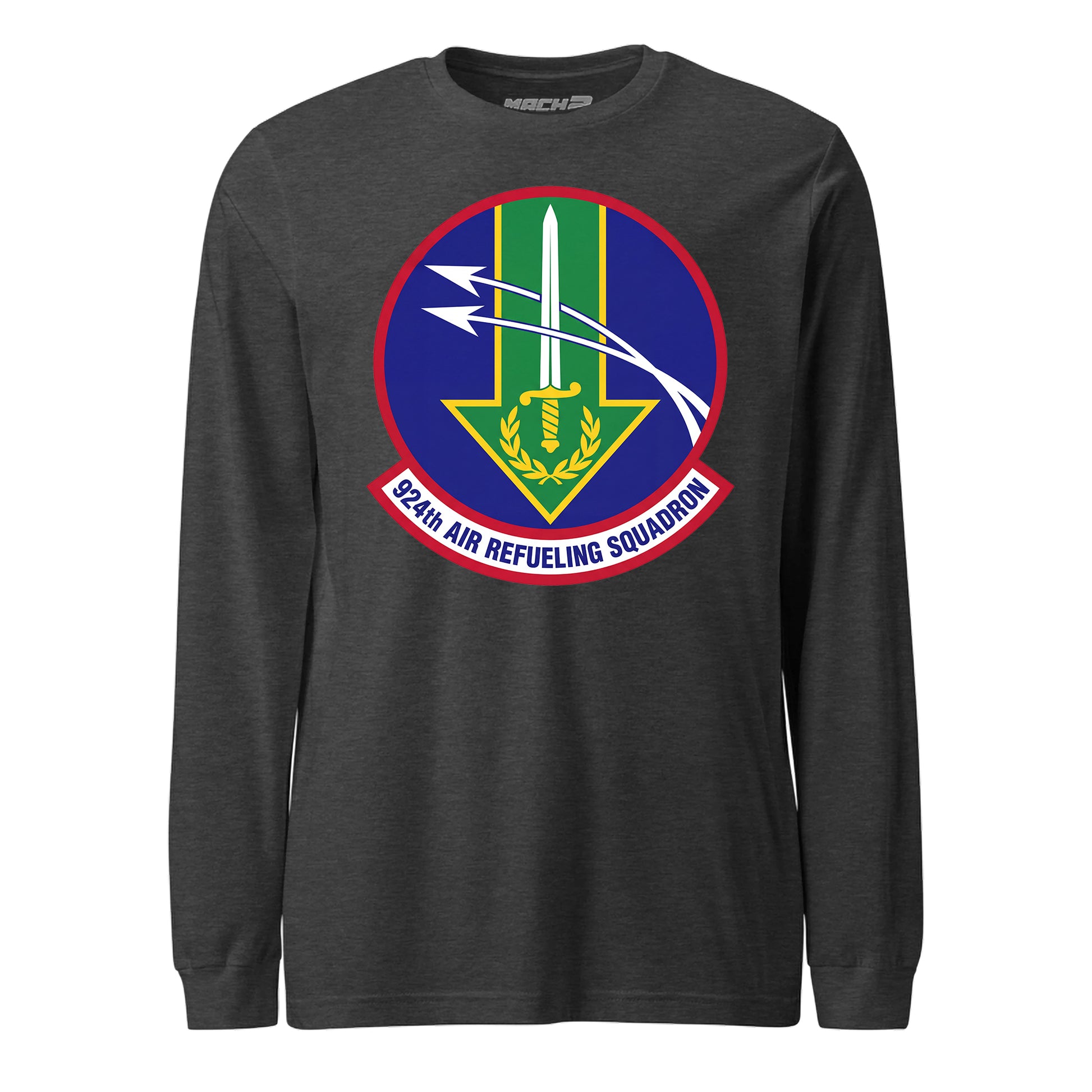 Mach2 Squadron Upload | 924TH AIR REFUELING SQUADRON | Long Sleeve | Charcoal Heather | MACH-LONG-SLEEVE-FRONT-CHARCOAL.jpg