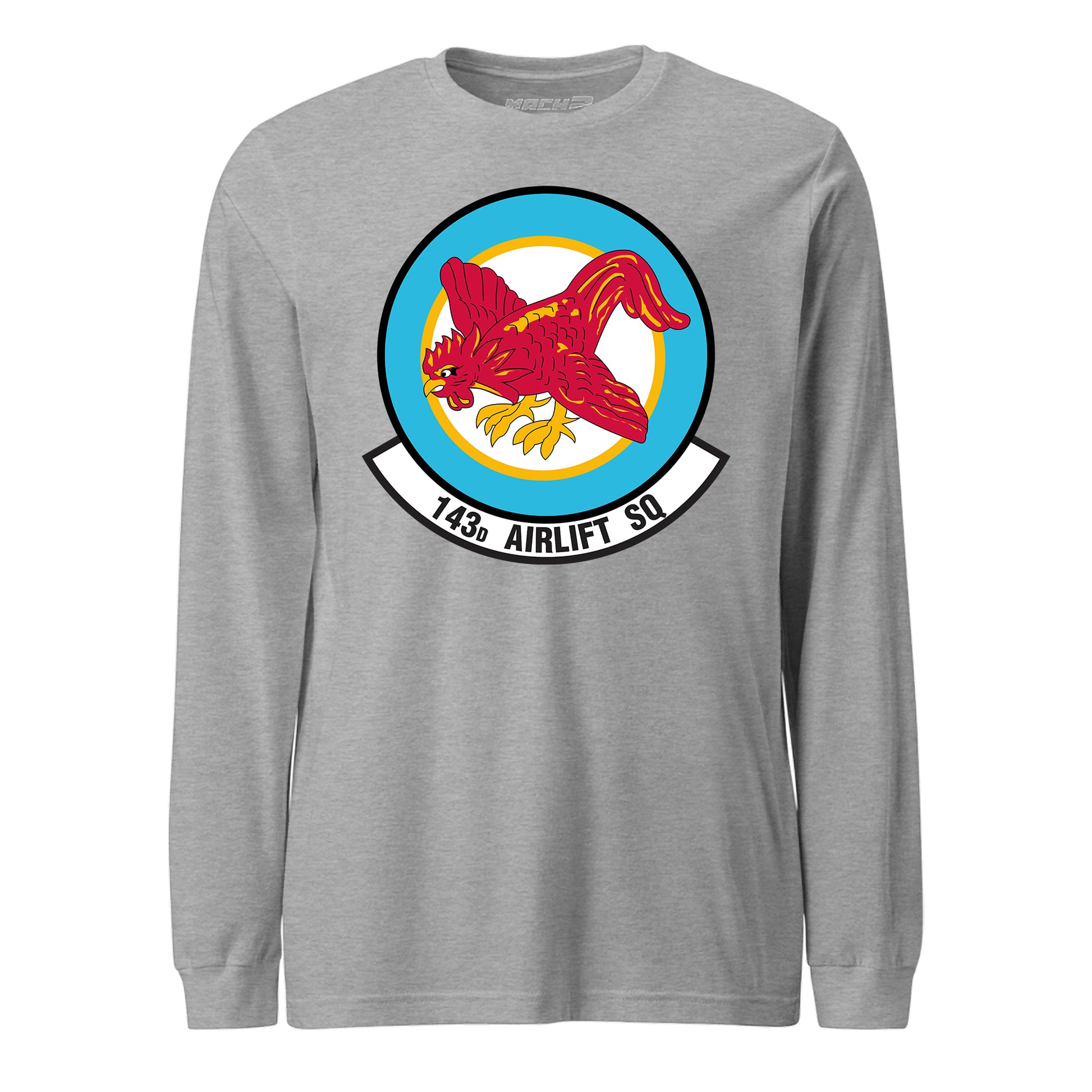 Mach2 Squadron Upload | 143RD AIRLIFT SQUADRON | Long Sleeve | Heather Grey | MACH-LONG-SLEEVE-FRONT-GREY.jpg