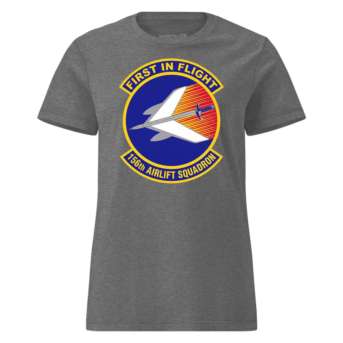 Mach2 Squadron Upload | 156TH AIRLIFT SQUADRON | Womens | Charcoal Heather | MACH-WOMENS-FRONT-CHARCOAL.jpg
