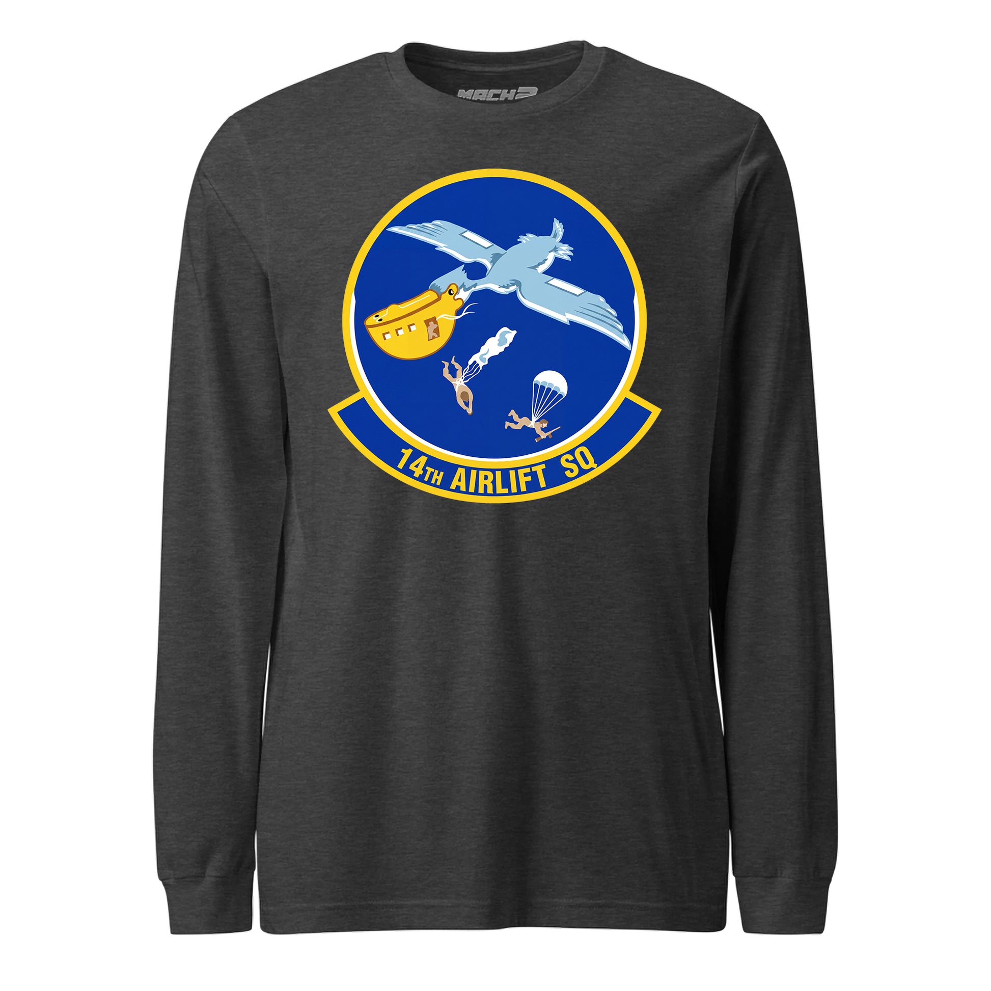 Mach2 Squadron Upload | 14TH AIRLIFT SQUADRON | Long Sleeve | Charcoal Heather | MACH-LONG-SLEEVE-FRONT-CHARCOAL.jpg