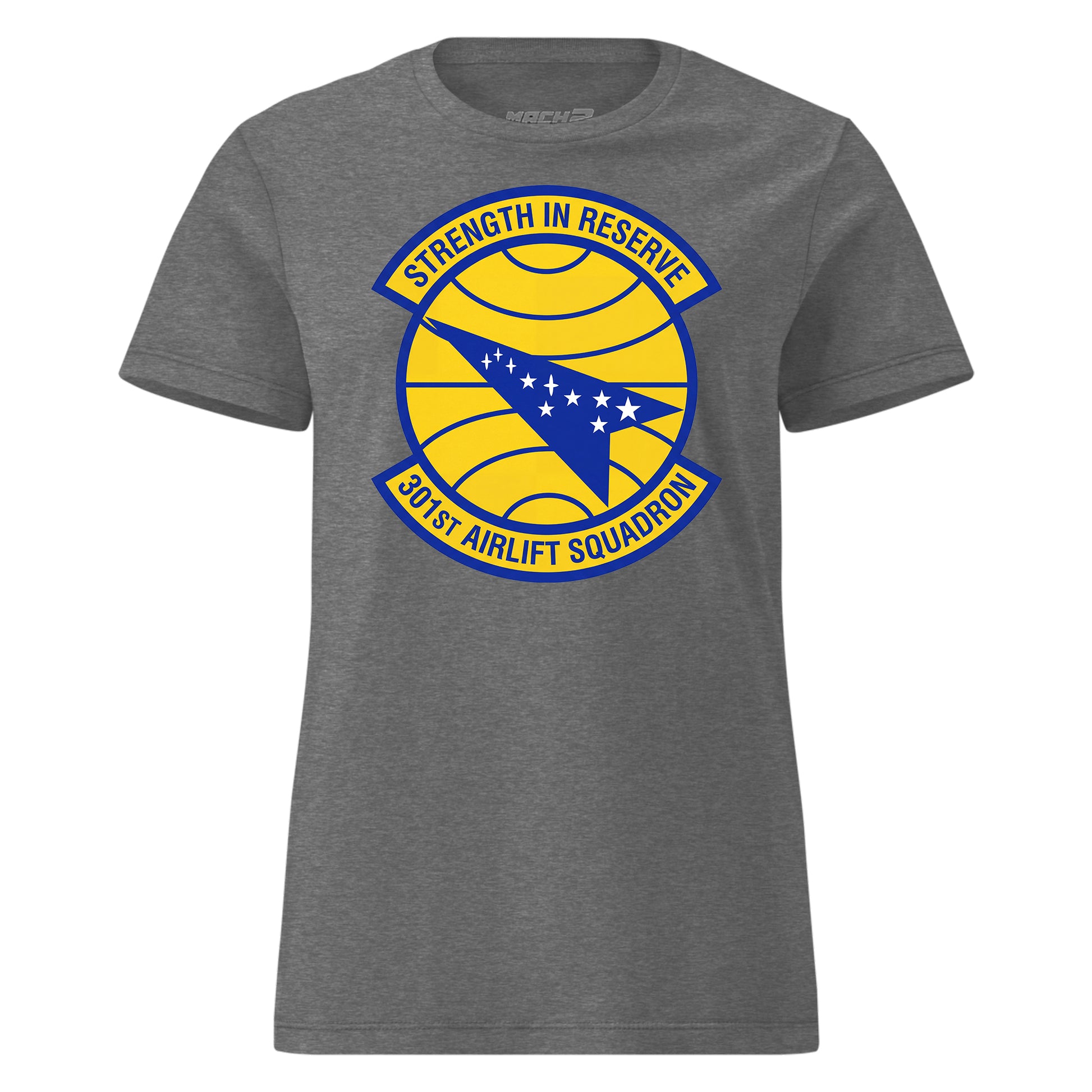 Mach2 Squadron Upload | 301ST AIRLIFT SQUADRON | Womens | Charcoal Heather | MACH-WOMENS-FRONT-CHARCOAL.jpg