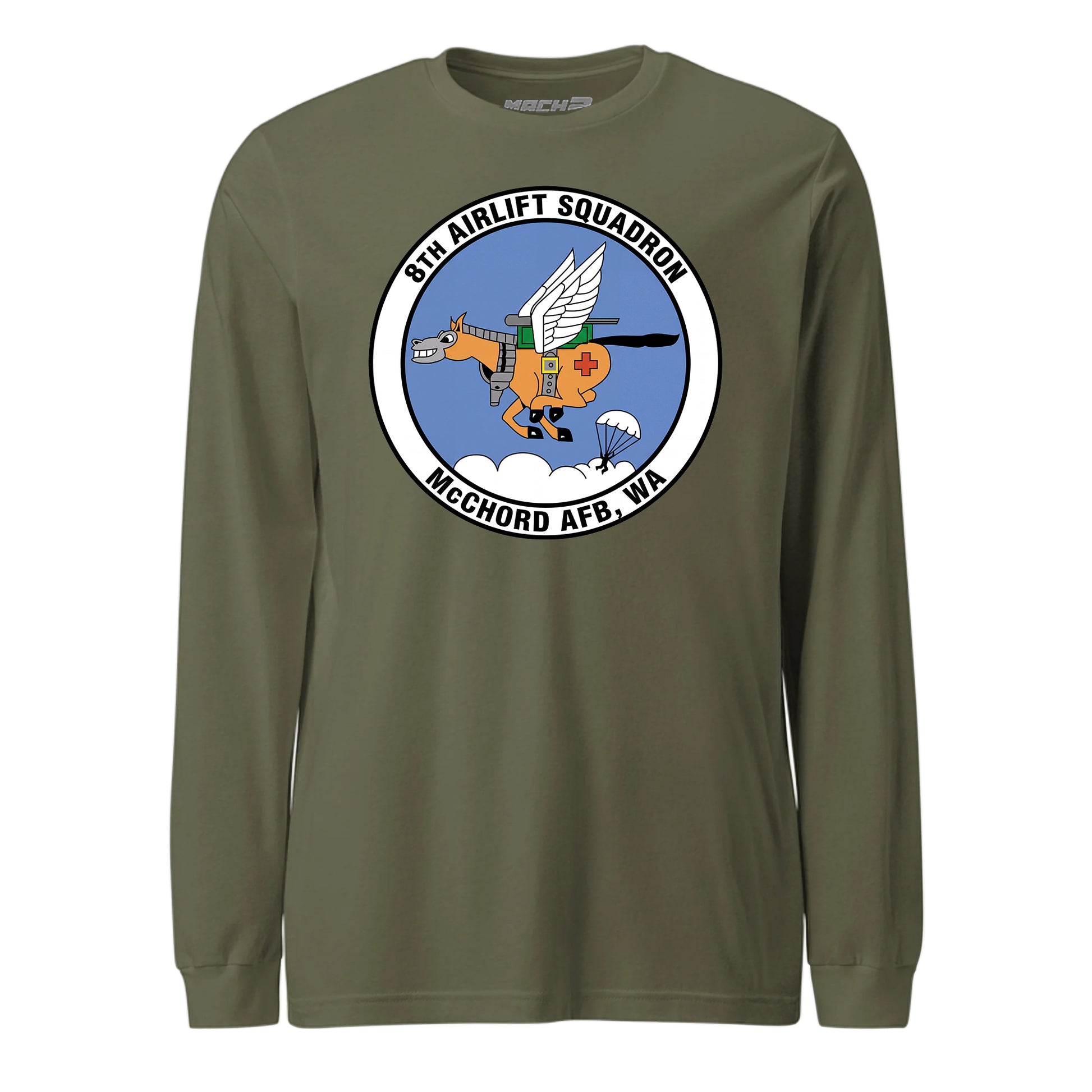 Mach2 Squadron Upload | 8TH AIRLIFT SQUADRON | Long Sleeve | OD Green | MACH-LONG-SLEEVE-FRONT-OD.jpg