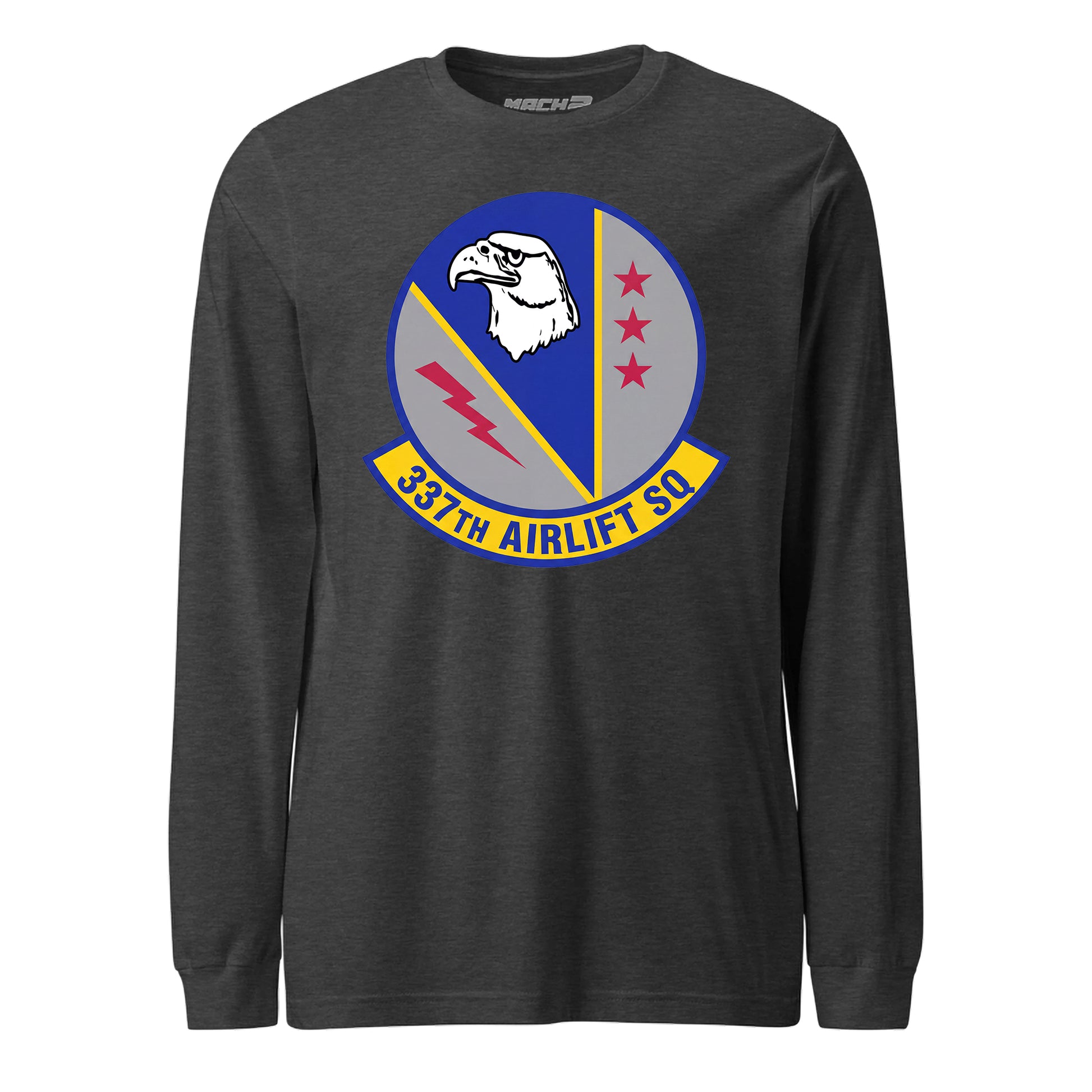 Mach2 Squadron Upload | 337TH AIRLIFT SQUADRON | Long Sleeve | Charcoal Heather | MACH-LONG-SLEEVE-FRONT-CHARCOAL.jpg
