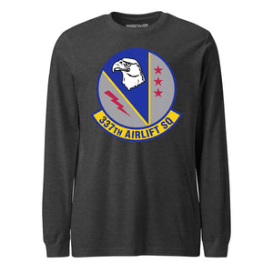 Mach2 Squadron Upload | 337TH AIRLIFT SQUADRON | Long Sleeve | Charcoal Heather | MACH-LONG-SLEEVE-FRONT-CHARCOAL.jpg