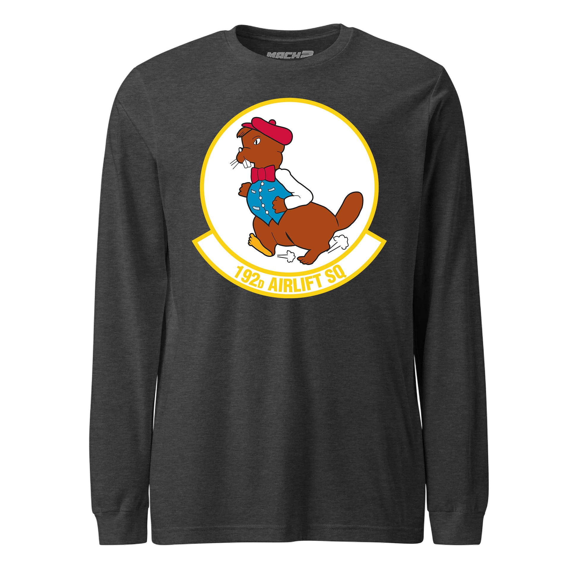 Mach2 Squadron Upload | 192ND AIRLIFT SQUADRON | Long Sleeve | Charcoal Heather | MACH-LONG-SLEEVE-FRONT-CHARCOAL.jpg