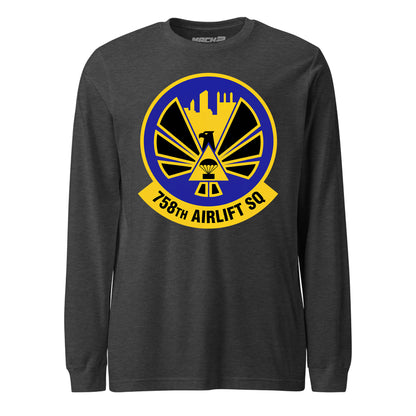 Mach2 Squadron Upload | 758TH AIRLIFT SQUADRON | Long Sleeve | Charcoal Heather | MACH-LONG-SLEEVE-FRONT-CHARCOAL.jpg