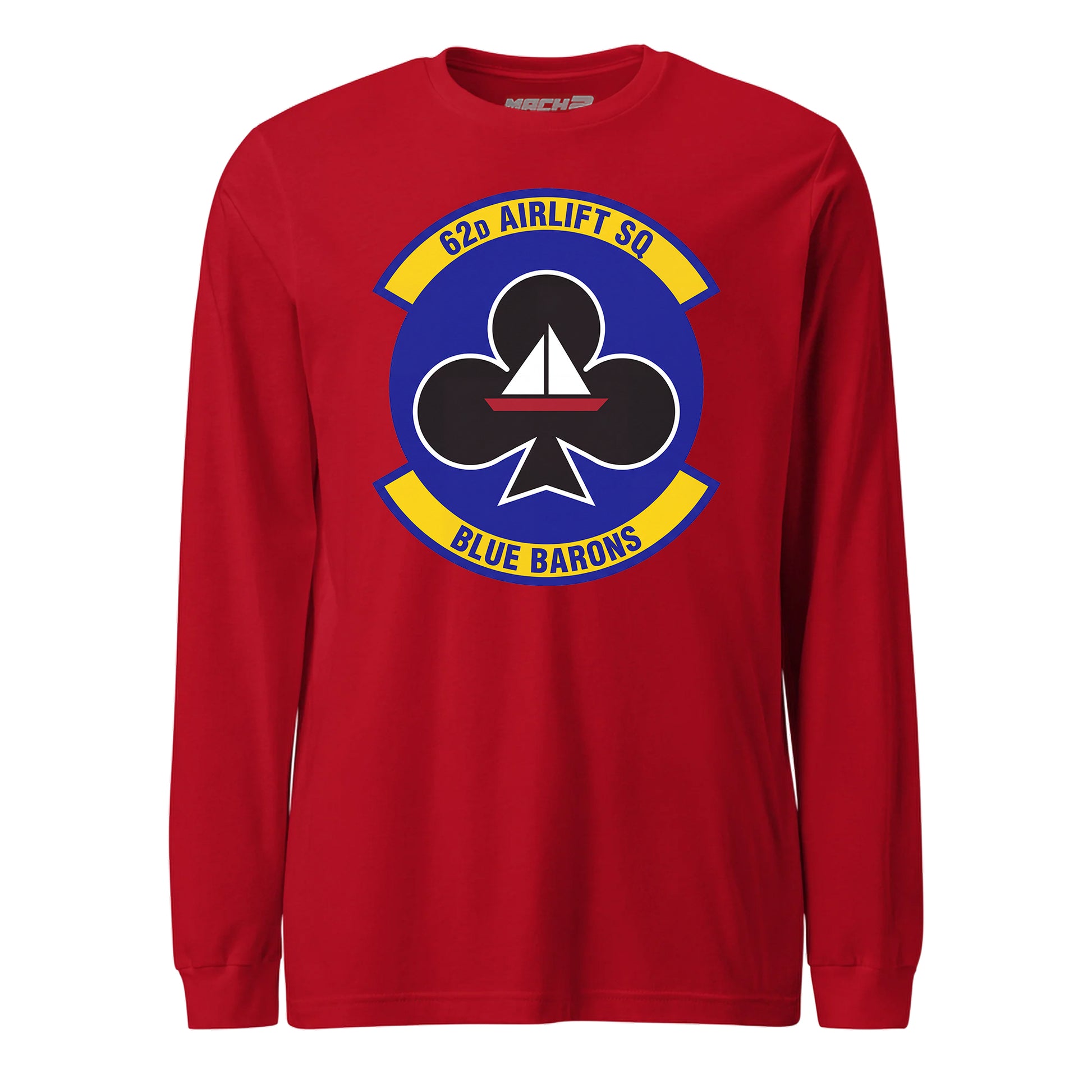 Mach2 Squadron Upload | 62ND AIRLIFT SQUADRON | Long Sleeve | Red | MACH-LONG-SLEEVE-FRONT-RED.jpg
