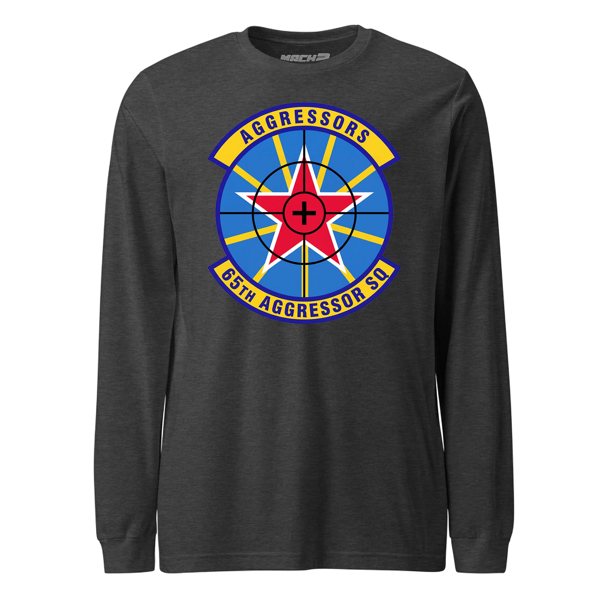 Mach2 Squadron Upload | 65TH AGGRESSOR SQUADRON | Long Sleeve | Charcoal Heather | MACH-LONG-SLEEVE-FRONT-CHARCOAL.jpg