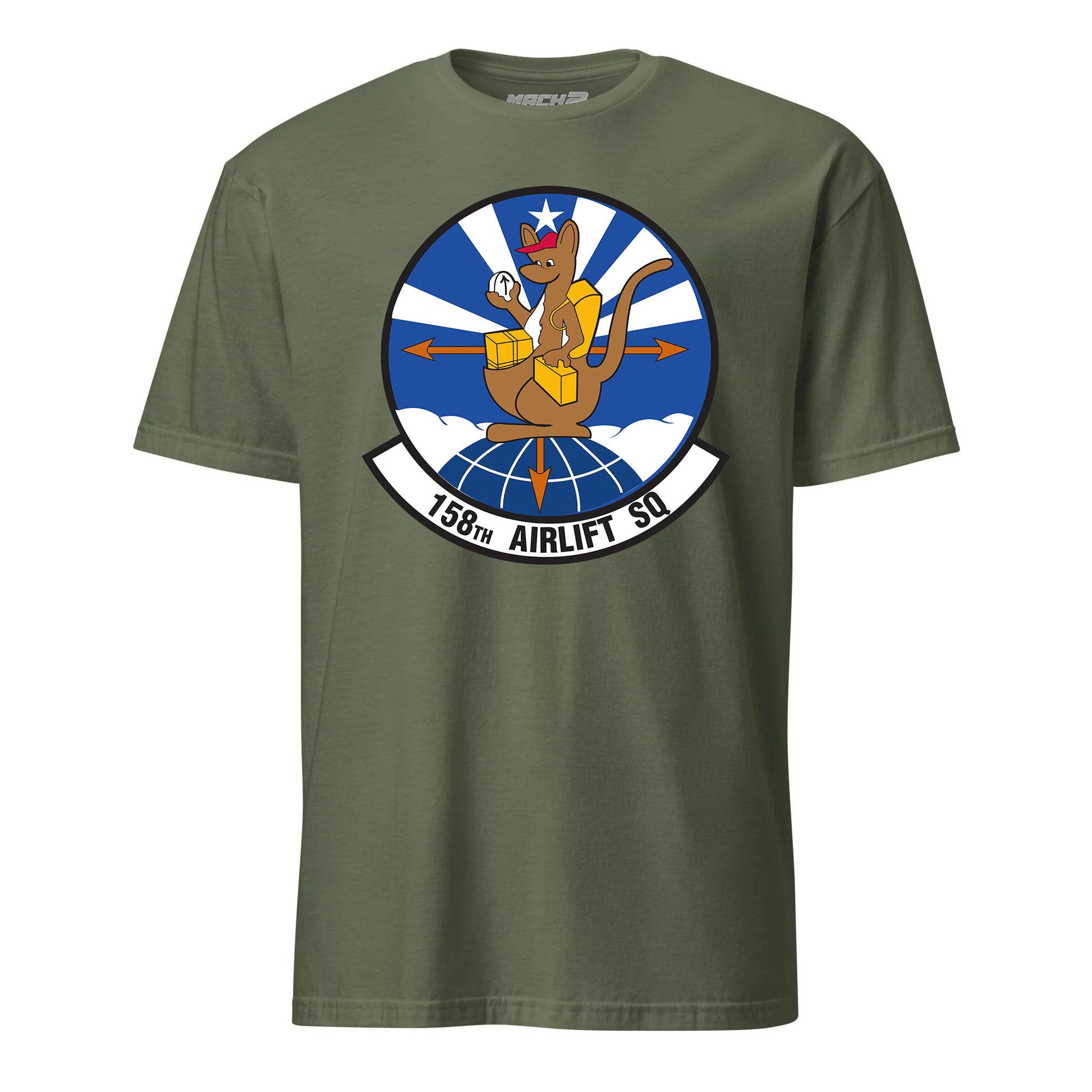 Mach2 Squadron Upload | 158TH AIRLIFT SQUADRON | T-Shirt | OD Green | MACH-SHORT-SLEEVE-FRONT-OD.jpg