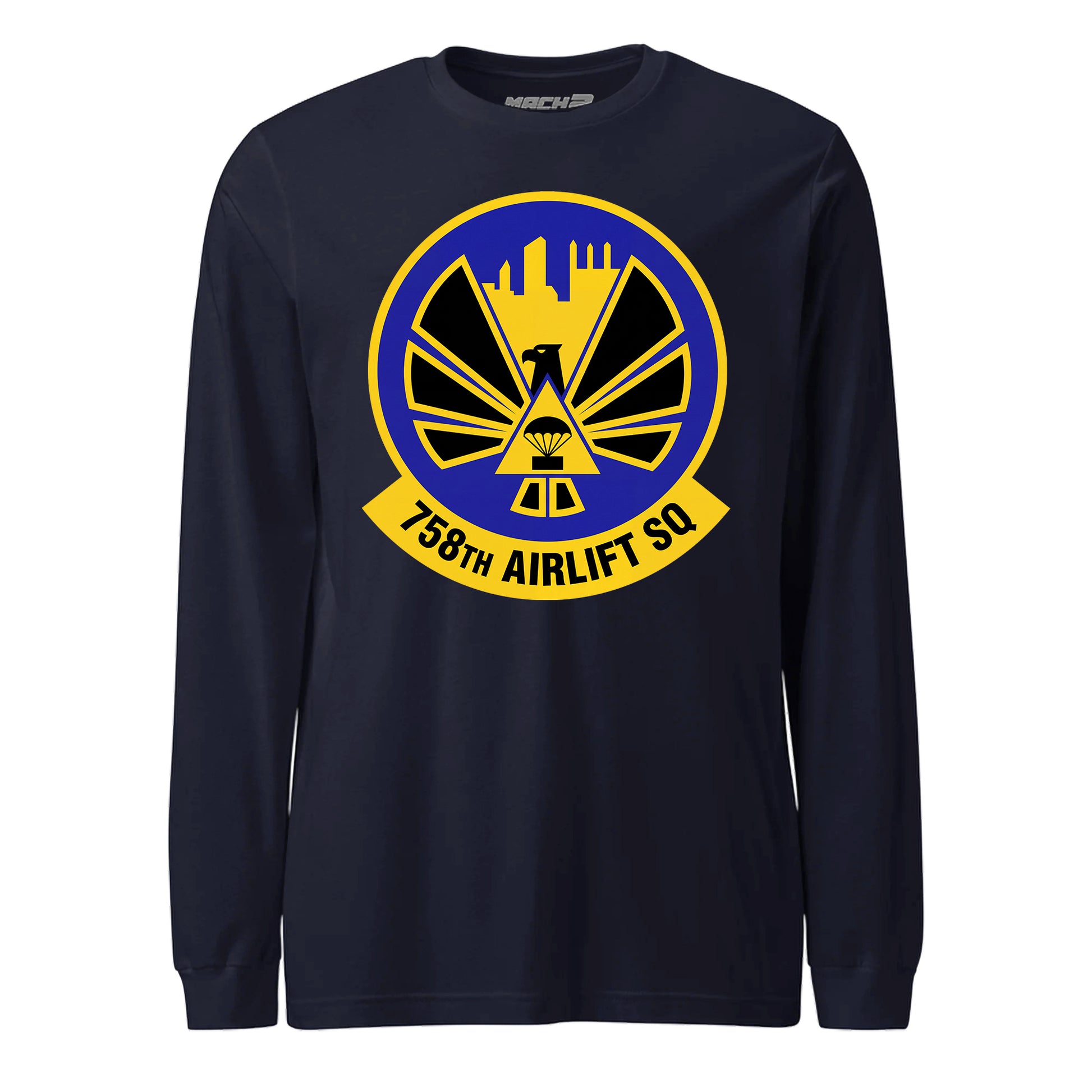 Mach2 Squadron Upload | 758TH AIRLIFT SQUADRON | Long Sleeve | Navy | MACH-LONG-SLEEVE-FRONT-NAVY.jpg