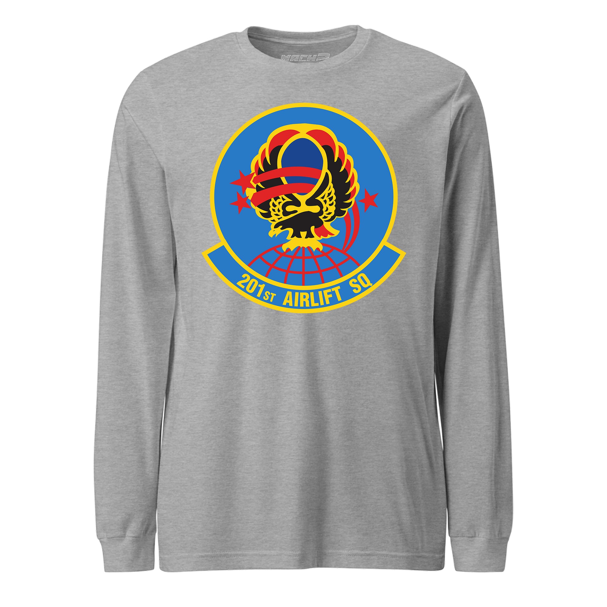 Mach2 Squadron Upload | 201ST AIRLIFT SQUADRON | Long Sleeve | Heather Grey | MACH-LONG-SLEEVE-FRONT-GREY.jpg