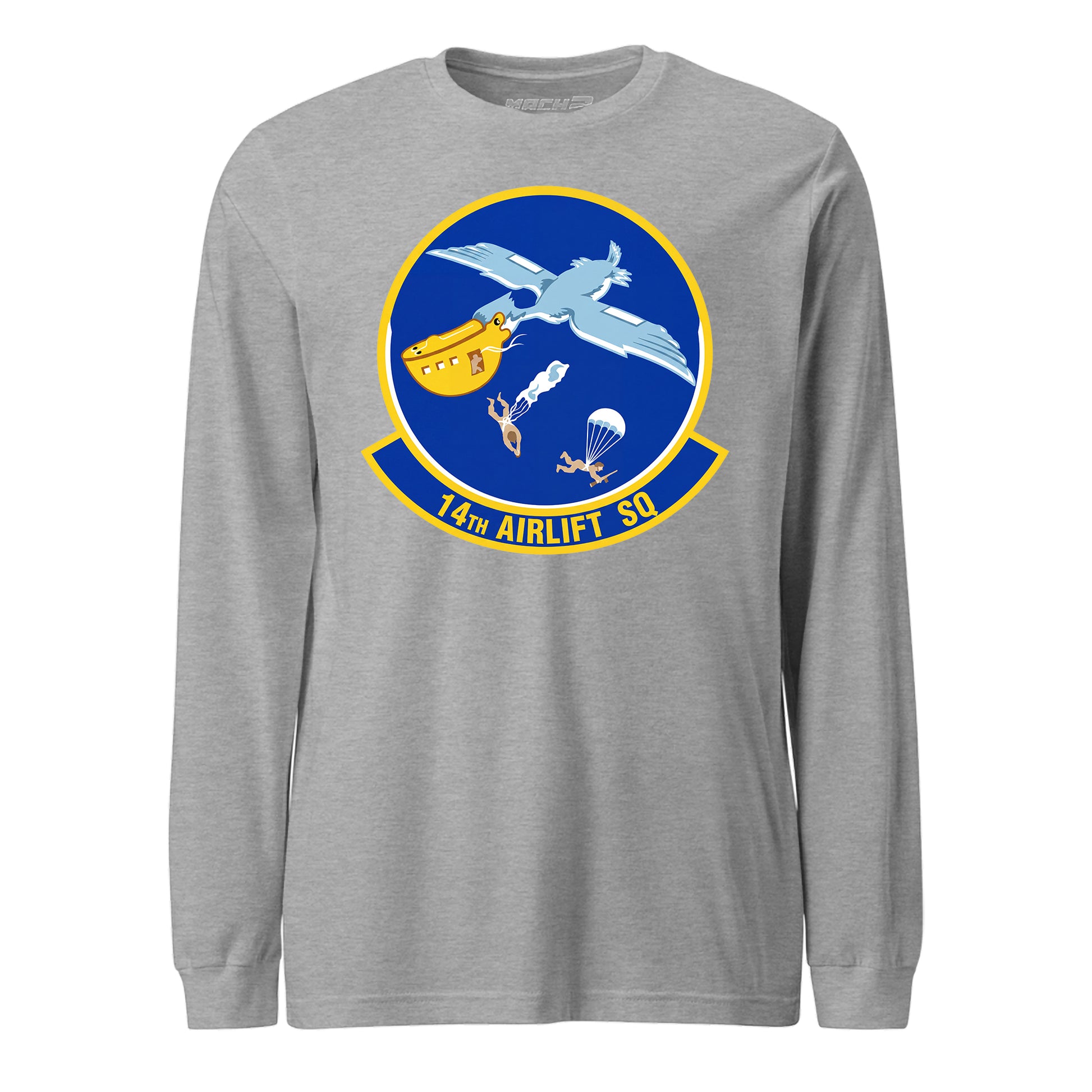 Mach2 Squadron Upload | 14TH AIRLIFT SQUADRON | Long Sleeve | Heather Grey | MACH-LONG-SLEEVE-FRONT-GREY.jpg