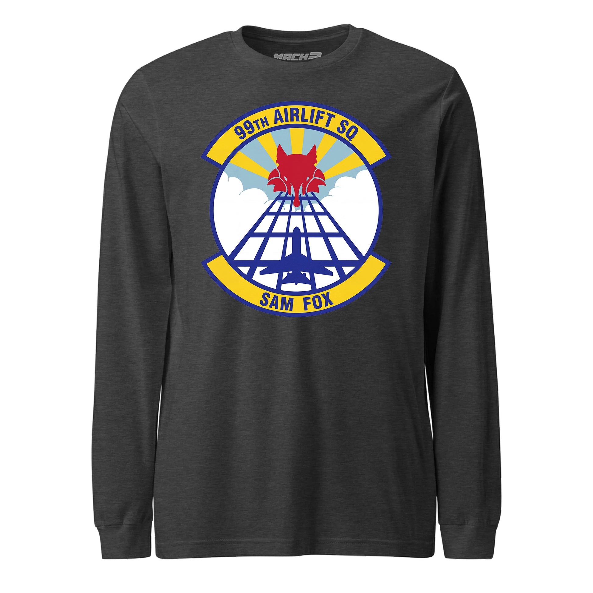 Mach2 Squadron Upload | 99TH AIRLIFT SQUADRON | Long Sleeve | Charcoal Heather | MACH-LONG-SLEEVE-FRONT-CHARCOAL.jpg
