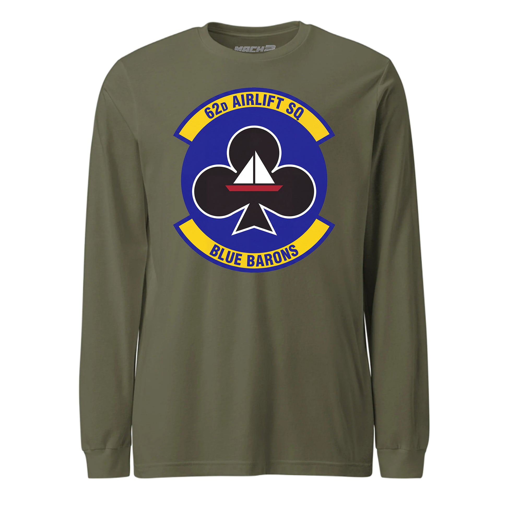 Mach2 Squadron Upload | 62ND AIRLIFT SQUADRON | Long Sleeve | OD Green | MACH-LONG-SLEEVE-FRONT-OD.jpg