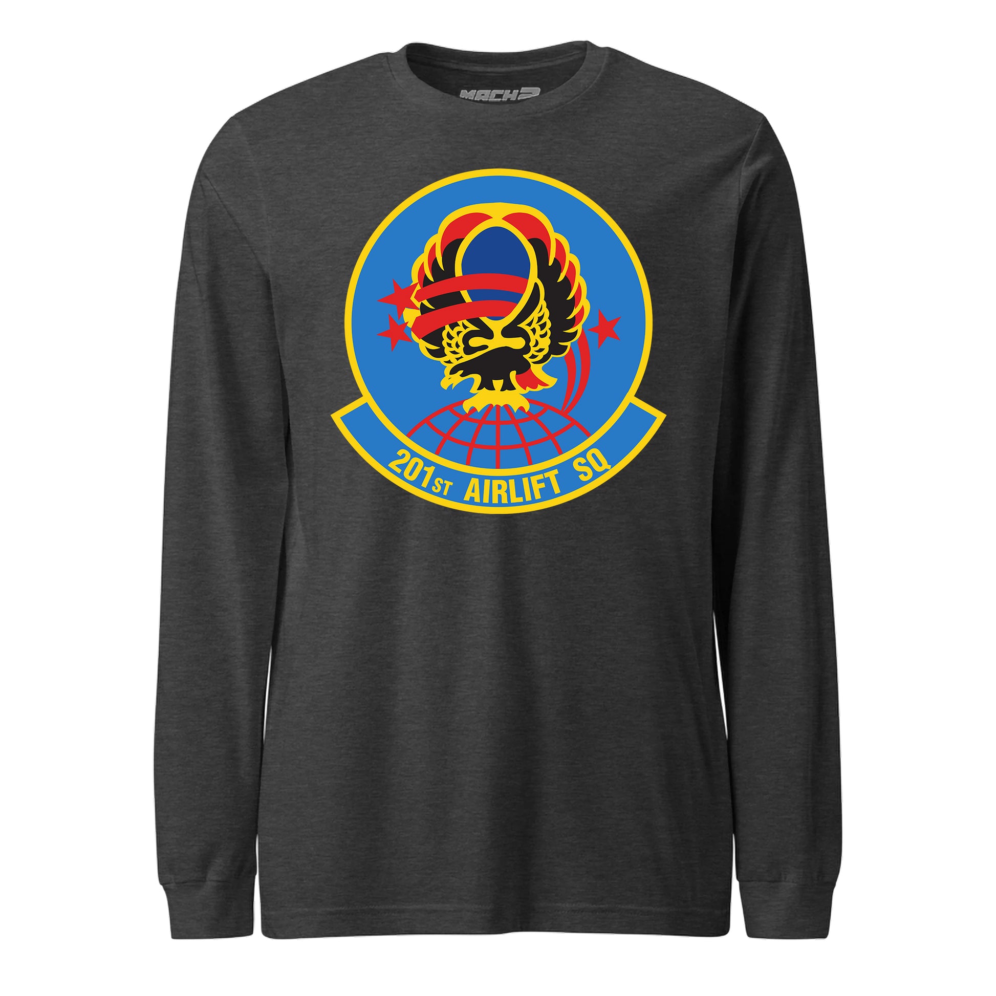 Mach2 Squadron Upload | 201ST AIRLIFT SQUADRON | Long Sleeve | Charcoal Heather | MACH-LONG-SLEEVE-FRONT-CHARCOAL.jpg