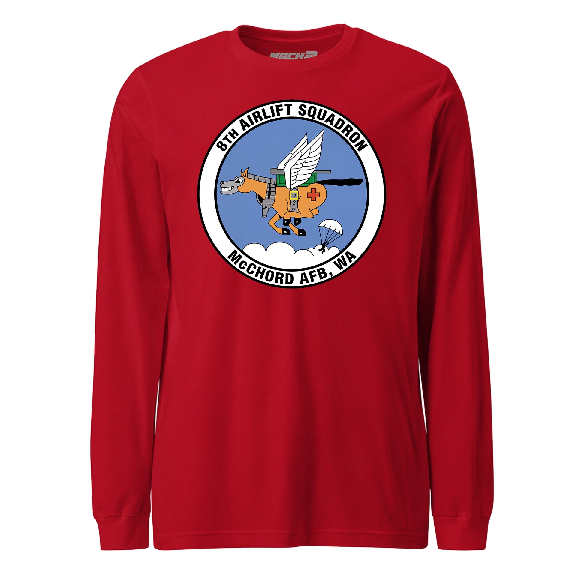 Mach2 Squadron Upload | 8TH AIRLIFT SQUADRON | Long Sleeve | Red | MACH-LONG-SLEEVE-FRONT-RED.jpg