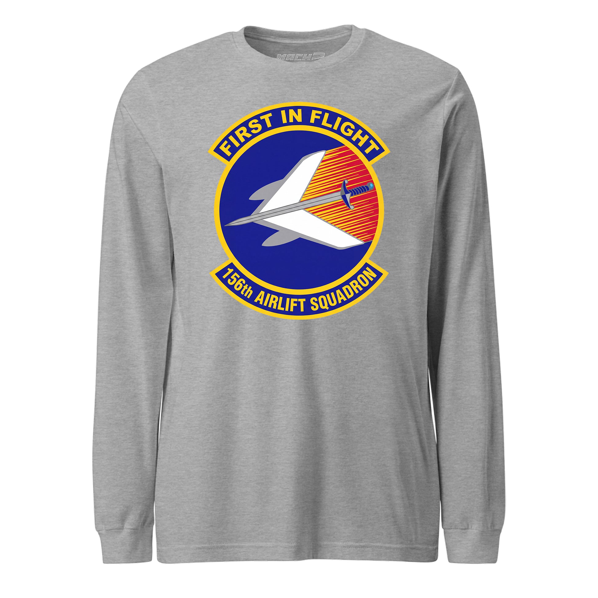 Mach2 Squadron Upload | 156TH AIRLIFT SQUADRON | Long Sleeve | Heather Grey | MACH-LONG-SLEEVE-FRONT-GREY.jpg