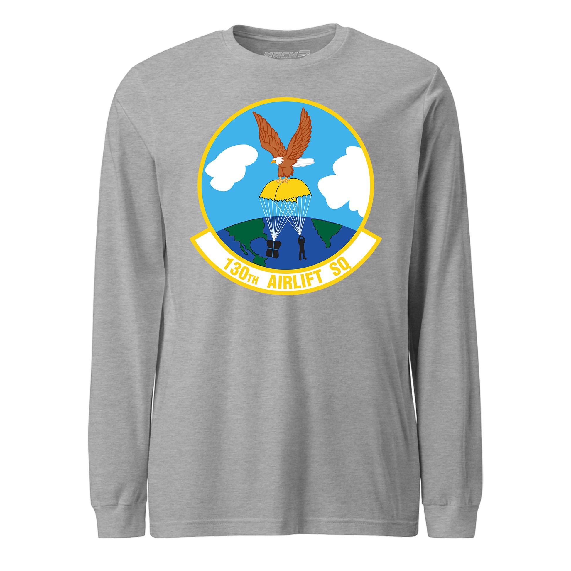 Mach2 Squadron Upload | 130TH AIRLIFT SQUADRON | Long Sleeve | Heather Grey | MACH-LONG-SLEEVE-FRONT-GREY.jpg