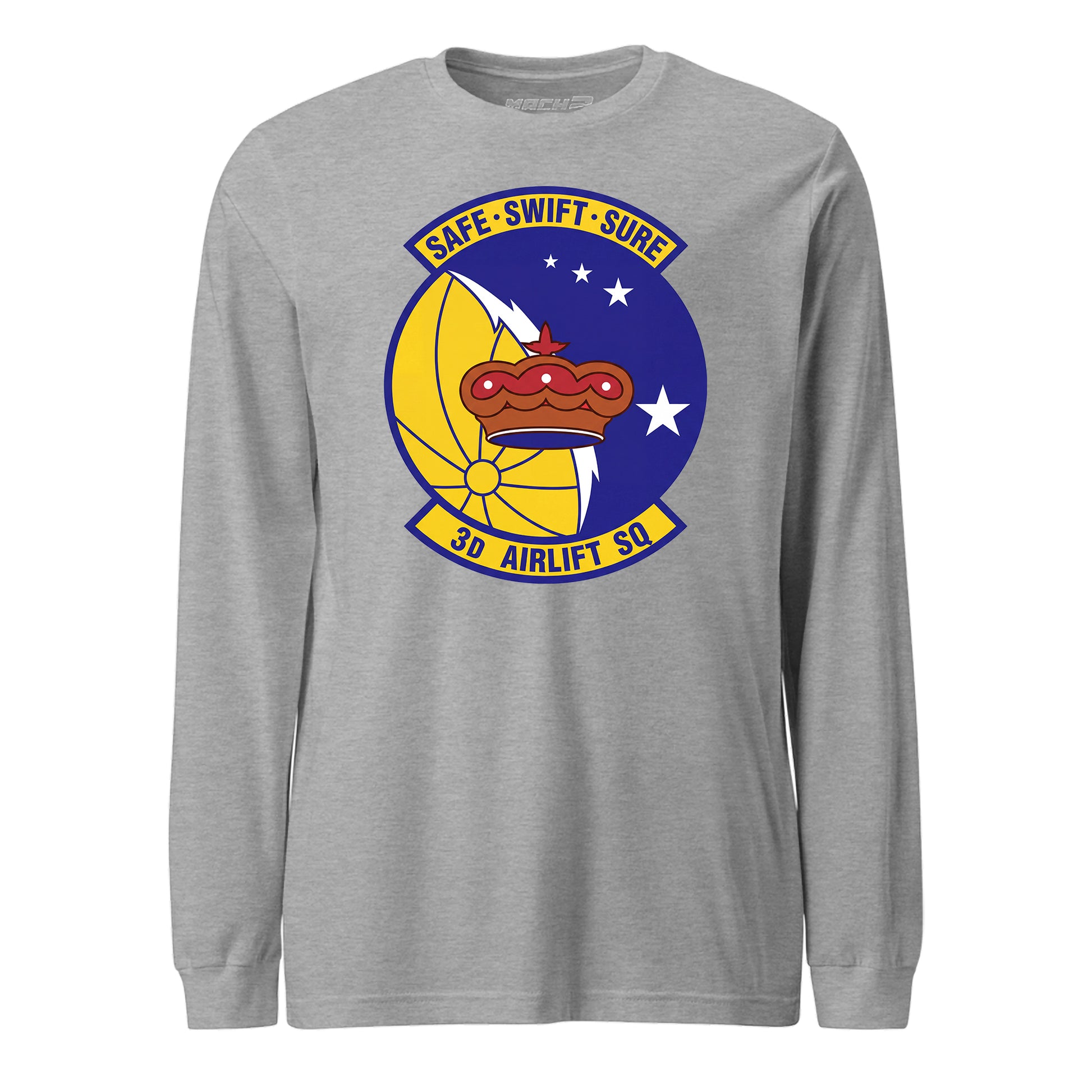 Mach2 Squadron Upload | 3RD AIRLIFT SQUADRON | Long Sleeve | Heather Grey | MACH-LONG-SLEEVE-FRONT-GREY.jpg