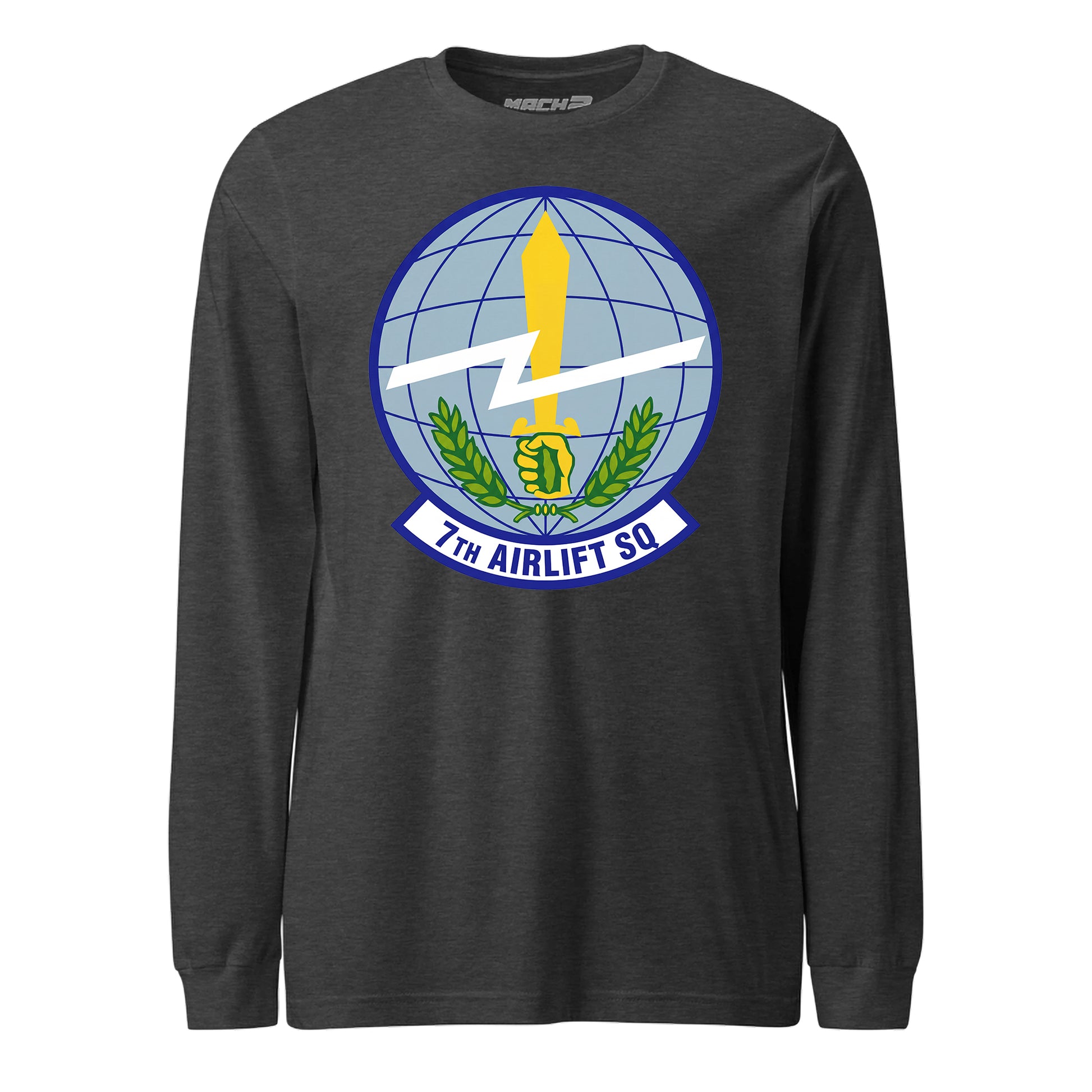 Mach2 Squadron Upload | 7TH AIRLIFT SQUADRON | Long Sleeve | Charcoal Heather | MACH-LONG-SLEEVE-FRONT-CHARCOAL.jpg
