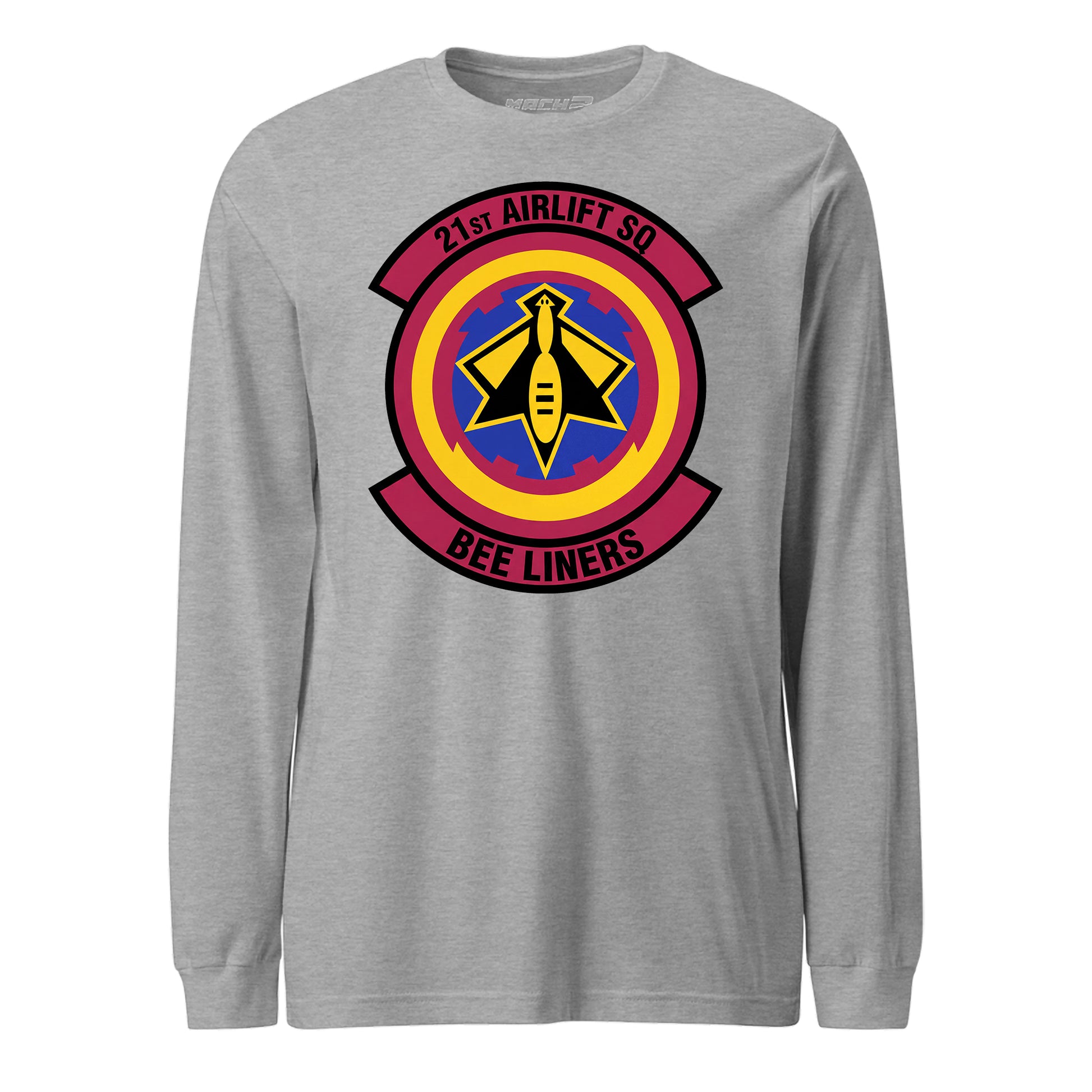Mach2 Squadron Upload | 21ST AIRLIFT SQUADRON | Long Sleeve | Heather Grey | MACH-LONG-SLEEVE-FRONT-GREY.jpg