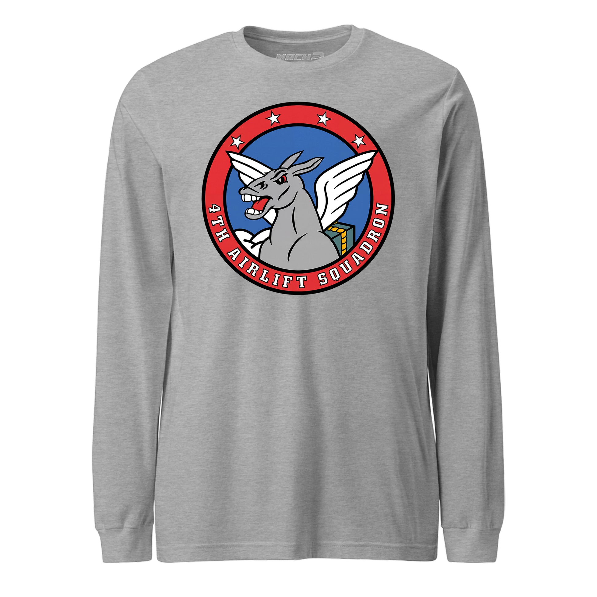 Mach2 Squadron Upload | 4TH AIRLIFT SQUADRON | Long Sleeve | Heather Grey | MACH-LONG-SLEEVE-FRONT-GREY.jpg